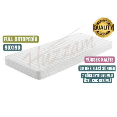 HÜZZAM 90x190 cm Ortopedik Sünger Yatak | Ranza, Montessori, Yavrulu Yatağı | 12 cm Yükseklik | 30 DNS CNC | 7 bölgeli CNC kesim