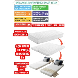 HÜZZAM 80x200 cm 160x200X12 Ikea FLEKKE , HEMNES , BRIMNES , UTÅKER , GLAMBERGET Divan  Uyumlu FERMUARLI Full Ortopedik Katlanır Yatak