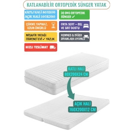 IKEA Uyumlu Katlanır Yaysız Sünger Yatak | 7 Bölgeli 30 DNS Ortopedik Daybed/Divan Yatağı 80x200 / 160x200